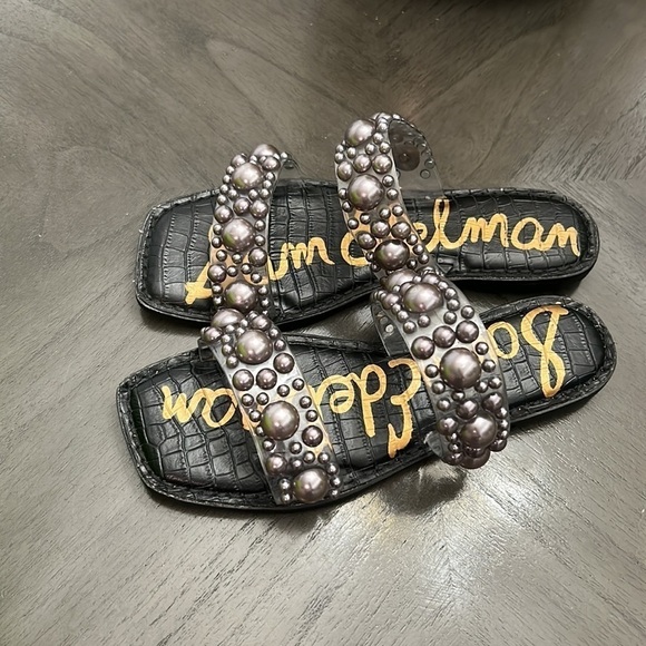 Sam Edelman Women Eleana Slip-On Textured Flat Sandals, Clear/Grey PVC - Picture 5 of 12